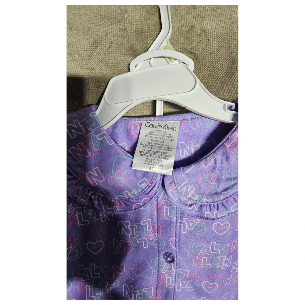Calvin Klein Toddler Girls 4T Purple Logo Heart Pajama Set 2 Piece 37918108-50